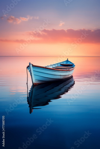 Peaceful sailing, background boat at sunset
