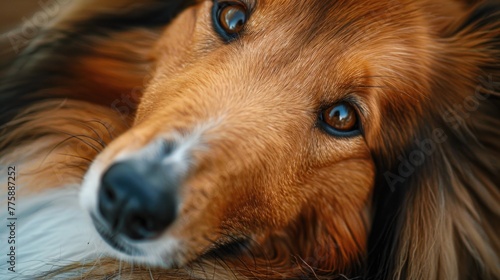 A close up image of a dog with long hair, suitable for pet care or animal themed designs