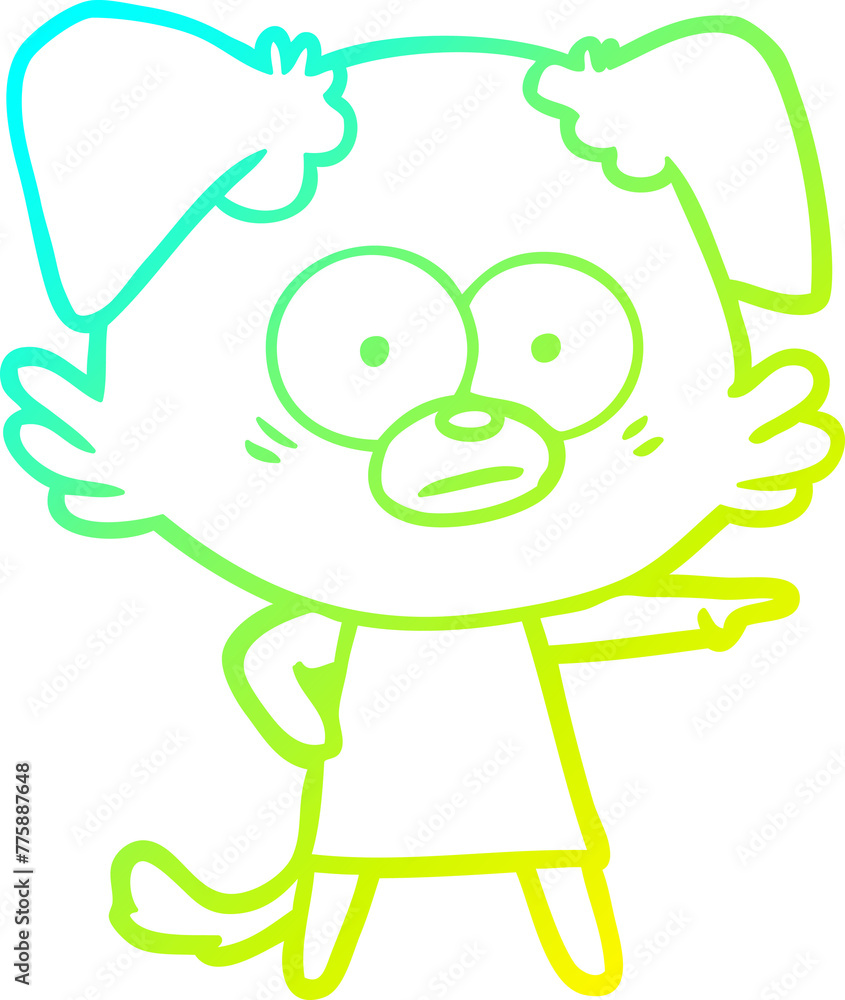 cold gradient line drawing of a nervous cartoon dog in dress pointing cold gradient line drawing of a nervous cartoon dog in dress pointing