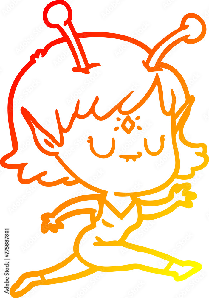warm gradient line drawing of a cartoon alien girl jumping warm gradient line drawing of a cartoon alien girl jumping