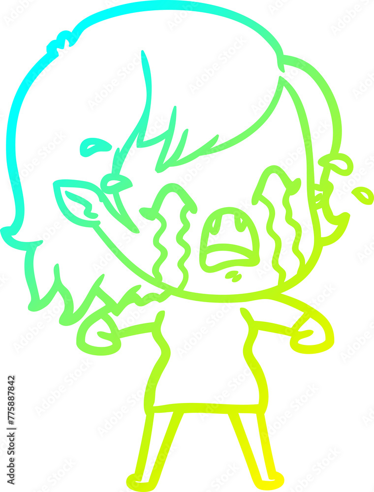 cold gradient line drawing of a cartoon crying vampire girl cold gradient line drawing of a cartoon crying vampire girl