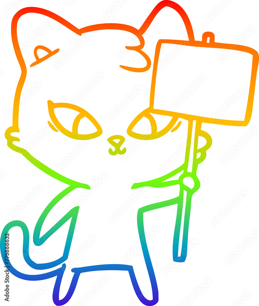 rainbow gradient line drawing of a cute cartoon cat rainbow gradient line drawing of a cute cartoon cat