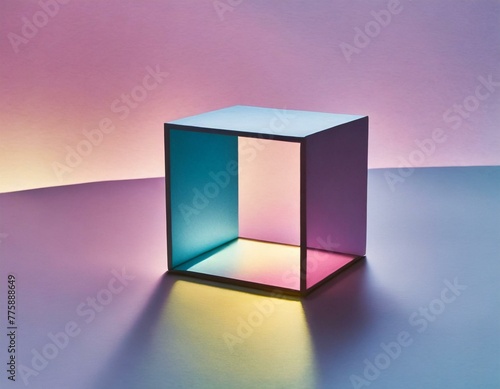 A cube positioned between two mirrors, creating an infinite series of reflections that delve into concepts of infinity and repetition