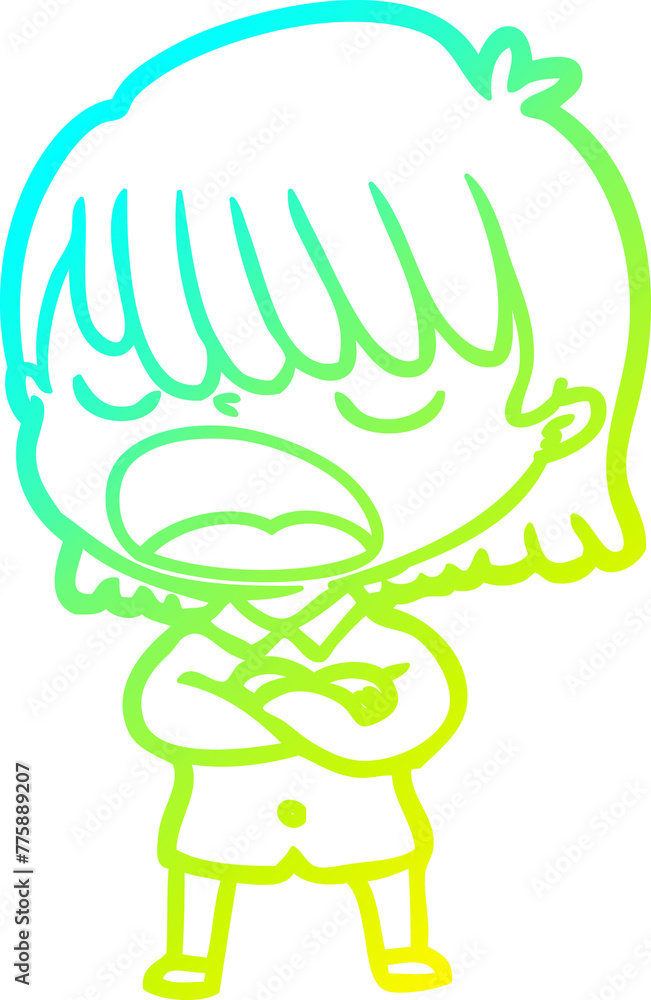 cold gradient line drawing of a cartoon woman talking loudly cold gradient line drawing of a cartoon woman talking loudly