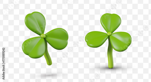 Realistic green shamrock. Fresh clover leaf. Decorative element for St Patrick Day