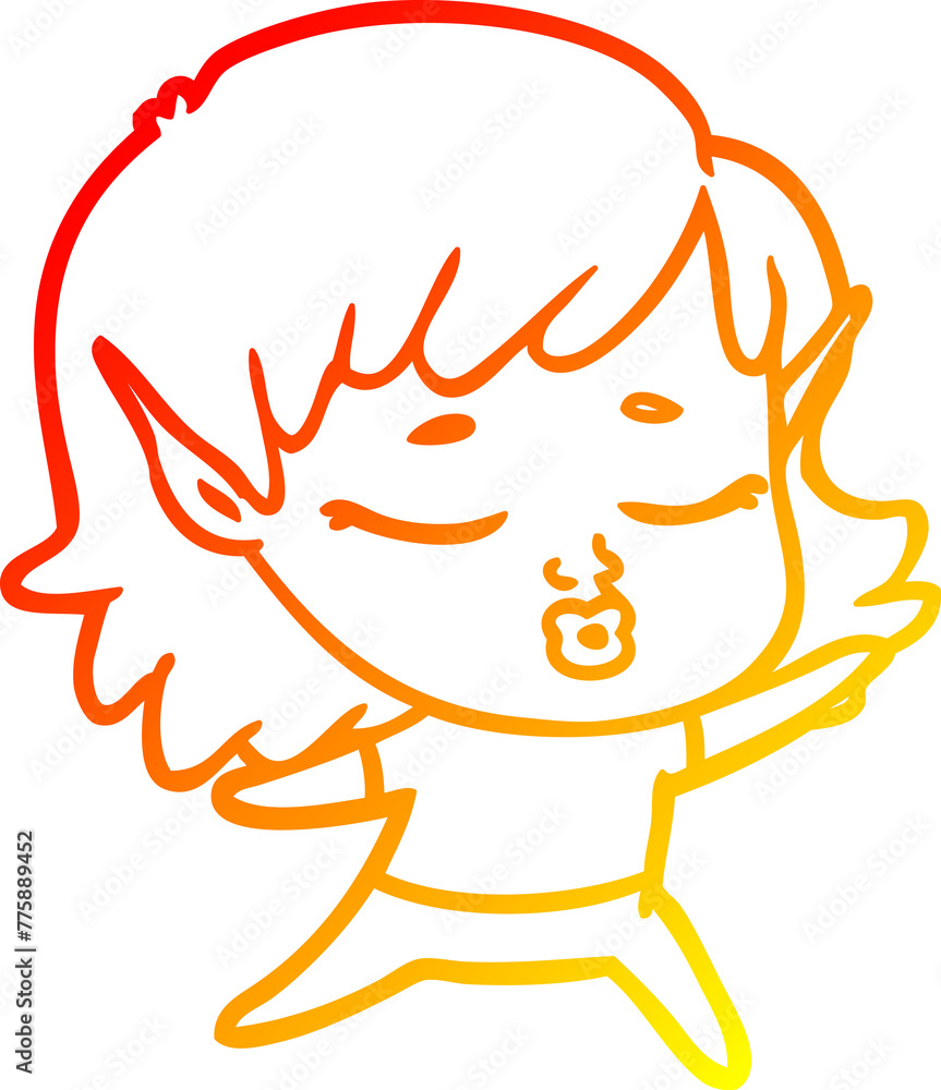 warm gradient line drawing of a pretty cartoon elf girl warm gradient line drawing of a pretty cartoon elf girl