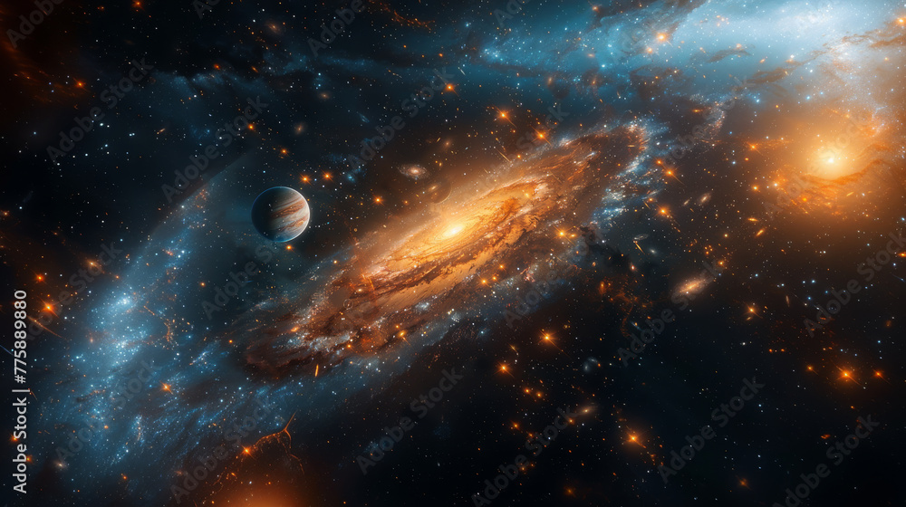 Fototapeta premium Generative ai illustration of a Spiral galaxies nebulae and_planet