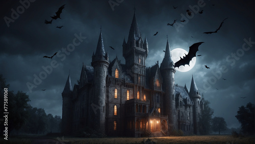 halloween night scene with bats