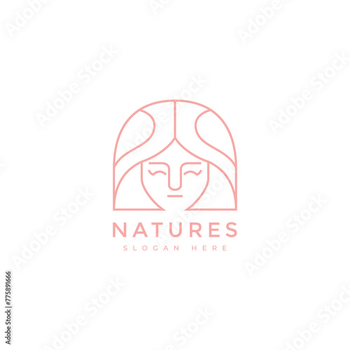 beauty woman face line logo design graphic vector