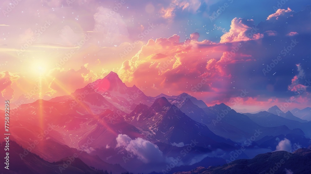 Beautiful sunset painting, ideal for nature backgrounds Beautiful sunset painting, ideal for nature backgrounds