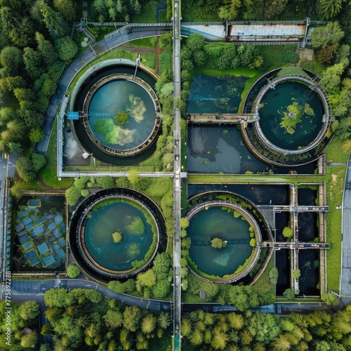Aerial view of a water treatment plant, suitable for environmental concepts