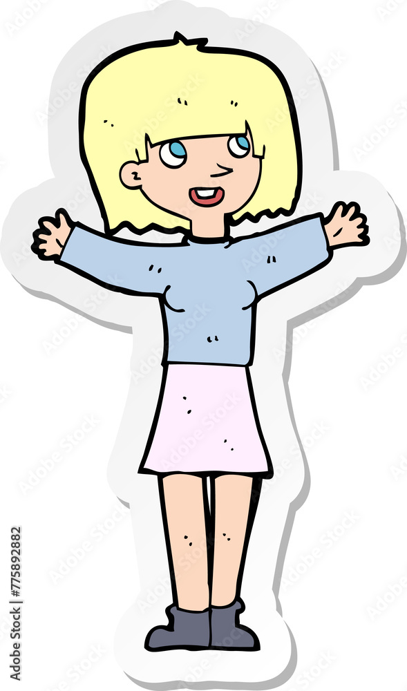 sticker of a cartoon excited woman sticker of a cartoon excited woman