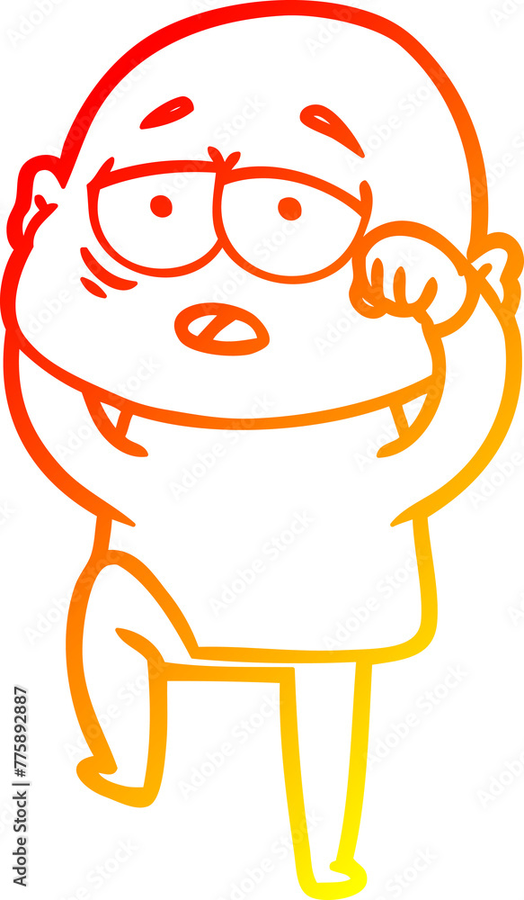 Fototapeta premium warm gradient line drawing of a cartoon tired bald man