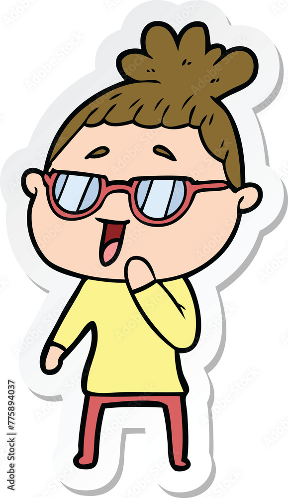 sticker of a cartoon happy woman wearing spectacles sticker of a cartoon happy woman wearing spectacles