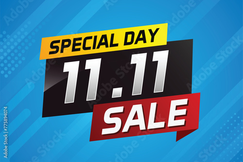 11.11 Special day sale word concept vector illustration with ribbon and 3d style for use landing page, template, ui, web, mobile app, poster, banner, flyer, background, gift card, coupon

