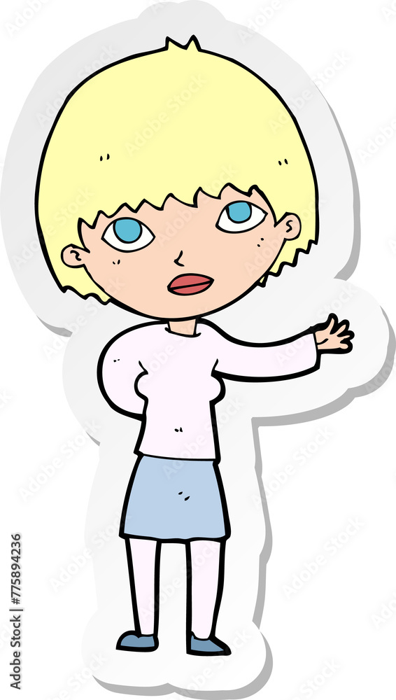 sticker of a cartoon woman explaining sticker of a cartoon woman explaining