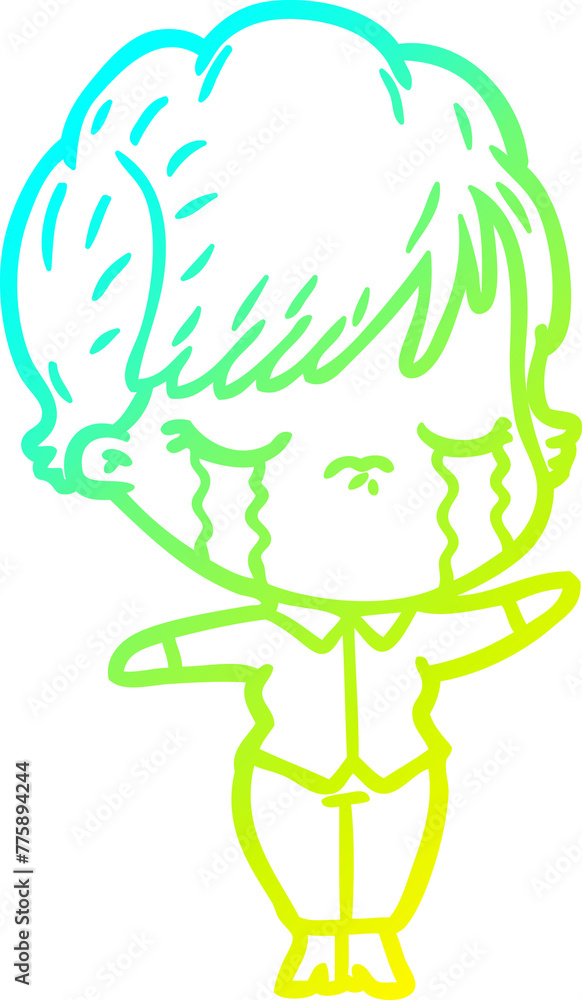 cold gradient line drawing of a cartoon woman crying cold gradient line drawing of a cartoon woman crying