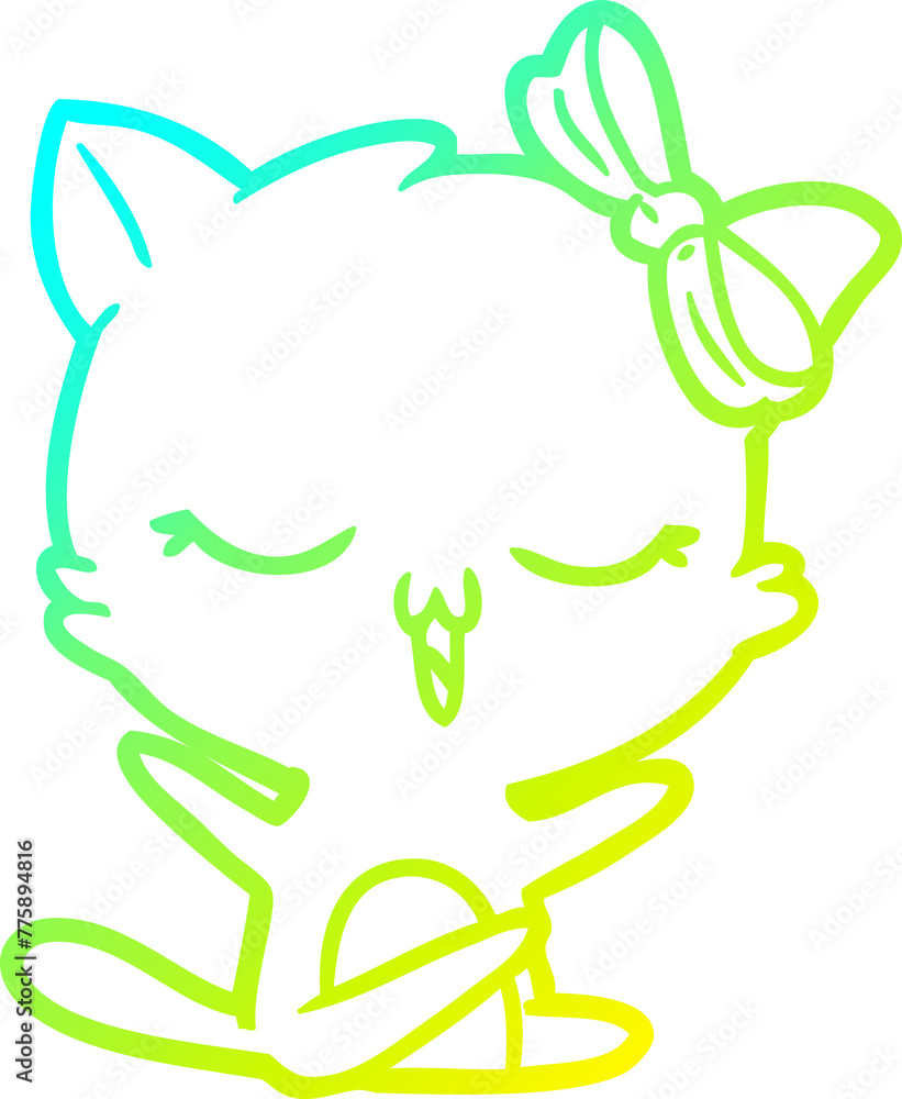 cold gradient line drawing of a cartoon cat with bow on head cold gradient line drawing of a cartoon cat with bow on head