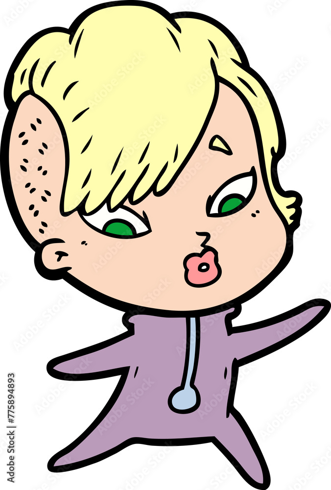 cartoon surprised girl in science fiction clothes cartoon surprised girl in science fiction clothes