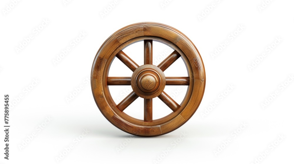Detailed view of a wooden wheel on white background. Ideal for transportation or rustic themes