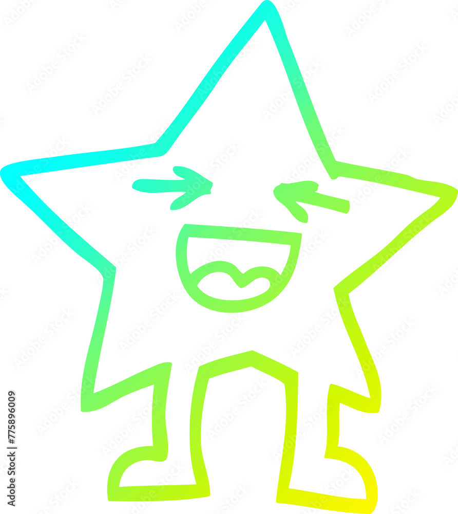 cold gradient line drawing of a cartoon laughing star character cold gradient line drawing of a cartoon laughing star character
