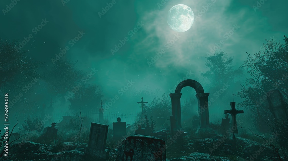 Eerie scene of cemetery under full moon. Great for Halloween projects Eerie scene of cemetery under full moon. Great for Halloween projects