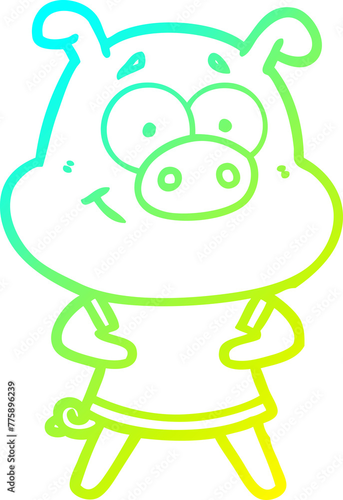 cold gradient line drawing of a happy cartoon pig cold gradient line drawing of a happy cartoon pig