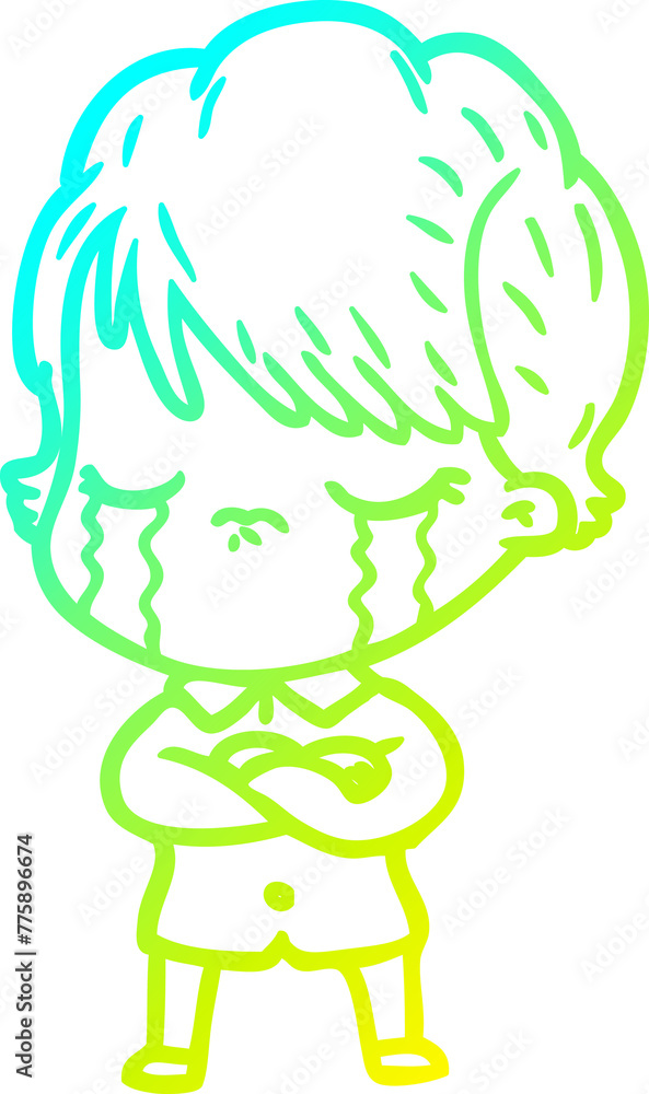 cold gradient line drawing of a cartoon woman crying cold gradient line drawing of a cartoon woman crying