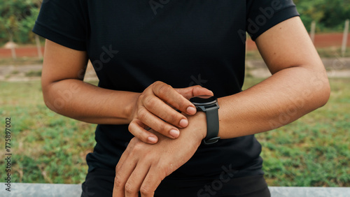 Women finishing running on the road, Completing the running practice goal, Running statistics icon, selective and soft focus.