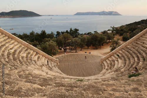 The ancient antiphellos theater in the coastal town of Kas, Turkey