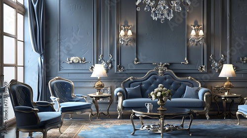 Vintage Style Blue Colored Living Room With Sofa © Rosie