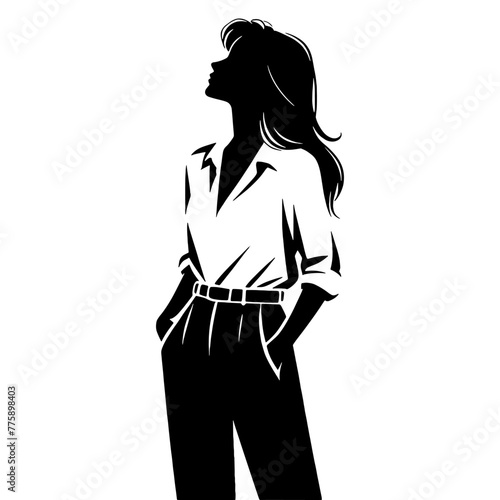 Woman looking up silhouette. Vector illustration