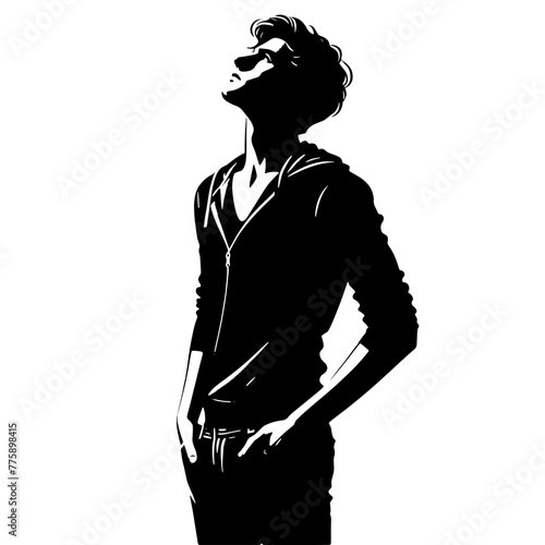 Young Man gaze up silhouette. Vector illustration