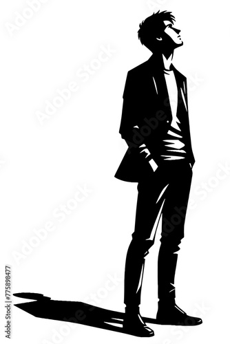 Young Man looking up silhouette. Vector illustration