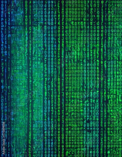 An abstract digital image displaying streams of green matrix code flowing down against a dark backdrop, symbolizing data and cyber concepts