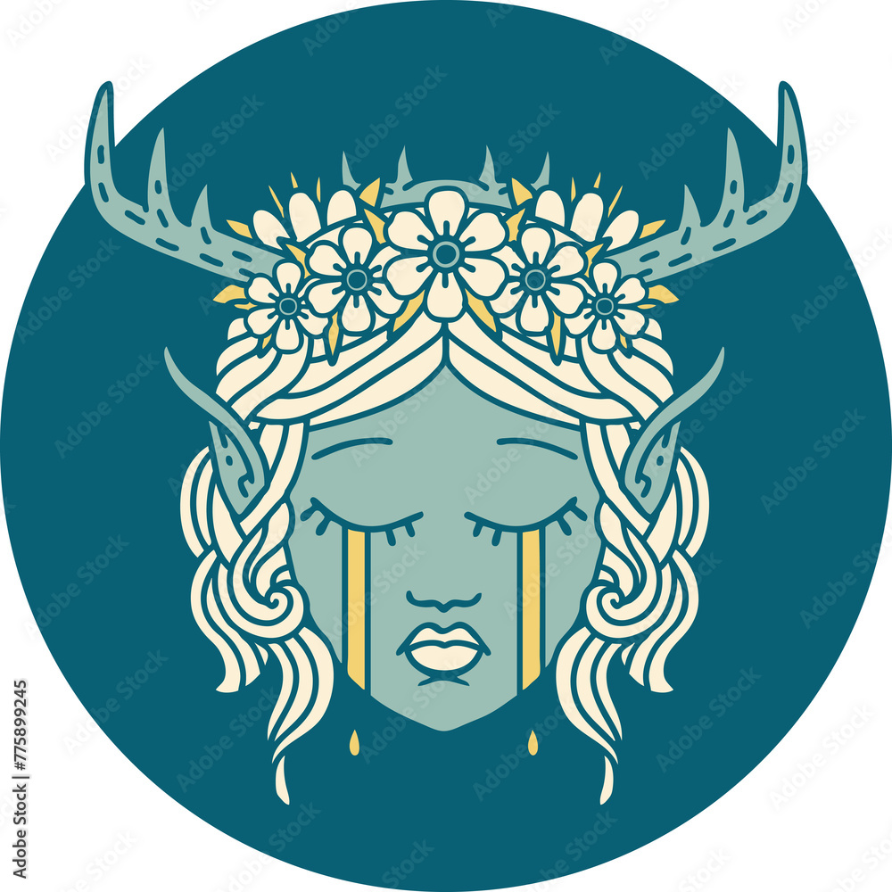 Retro Tattoo Style crying elf druid character face Retro Tattoo Style crying elf druid character face