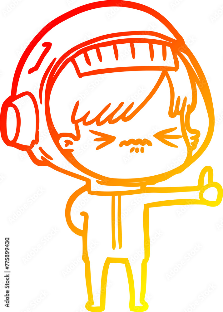 warm gradient line drawing of a cartoon astronaut woman