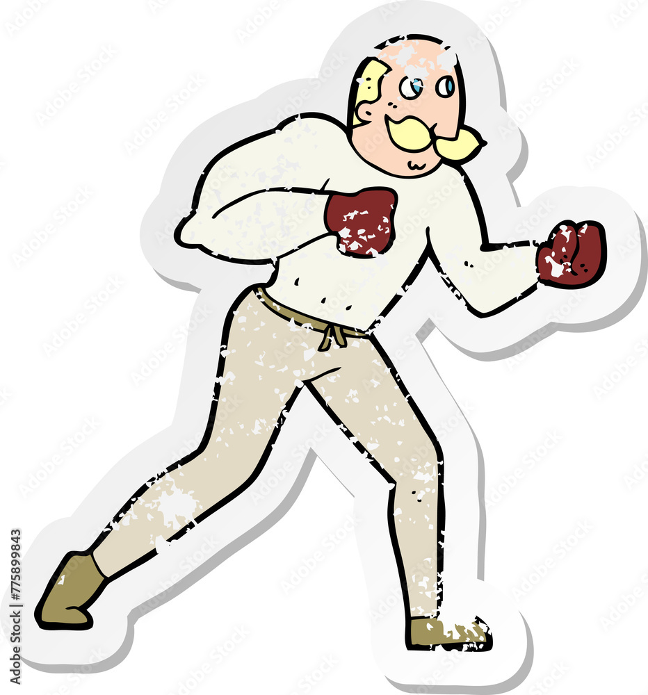 retro distressed sticker of a cartoon retro boxer man