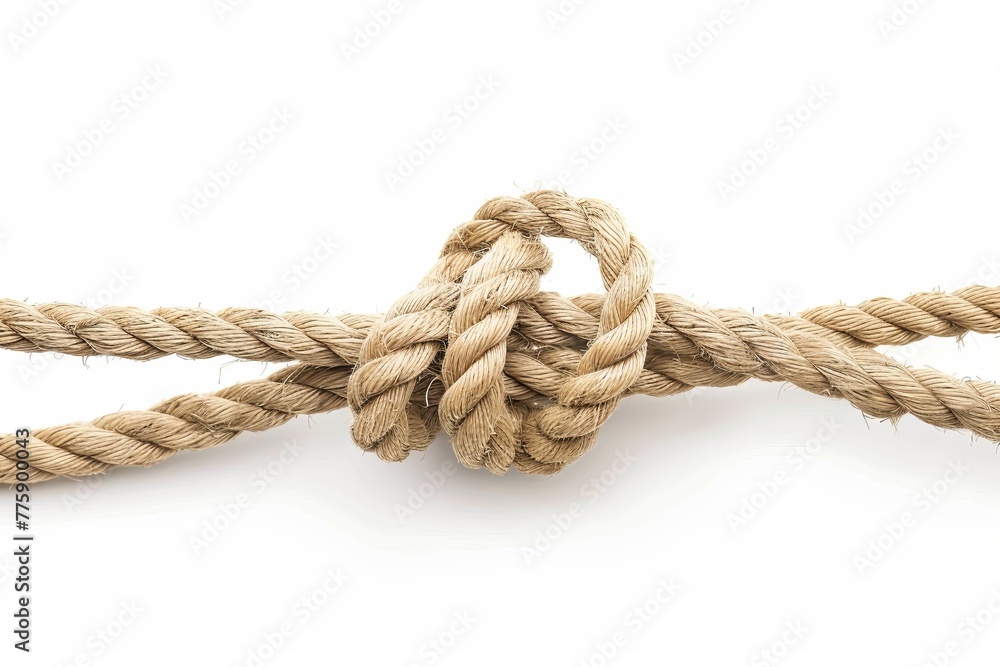 Rope tied on a white background. generative ai Rope tied on a white background. generative ai