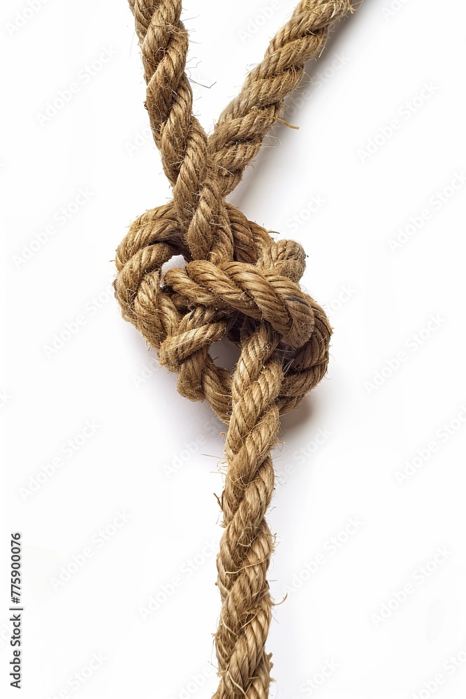 Rope tied on a white background. generative ai Rope tied on a white background. generative ai