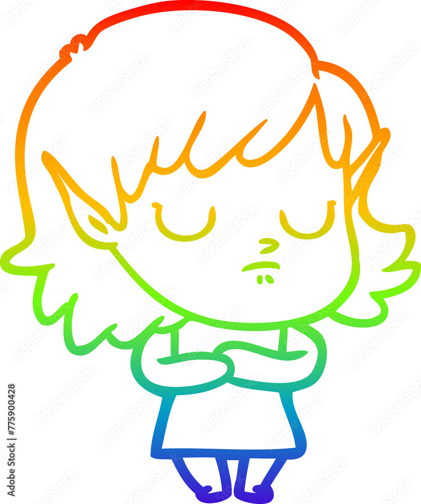 rainbow gradient line drawing of a cartoon elf girl rainbow gradient line drawing of a cartoon elf girl