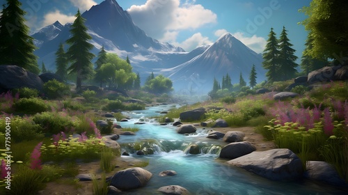 Beautiful panoramic view of a mountain river in the forest