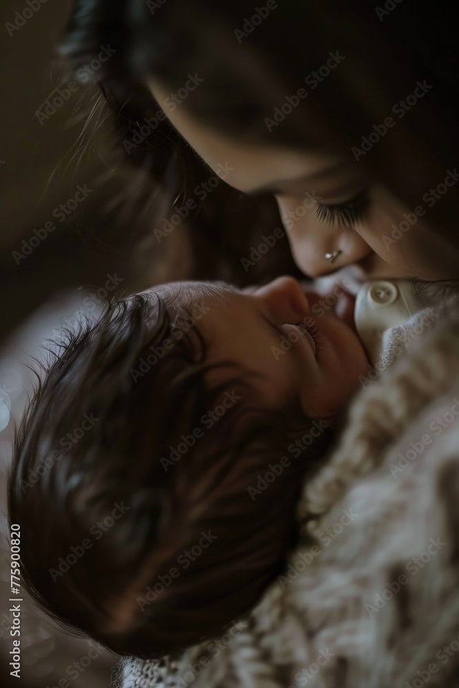 A woman feeding a baby with a bottle, suitable for parenting articles A woman feeding a baby with a bottle, suitable for parenting articles