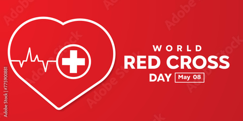 World Red Cross Day. Heartbeat. Great for cards, banners, posters, social media and more. Red background. 