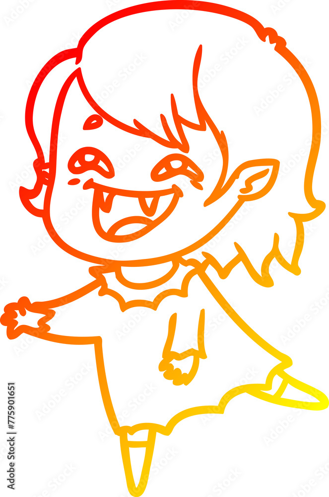 warm gradient line drawing of a cartoon laughing vampire girl warm gradient line drawing of a cartoon laughing vampire girl