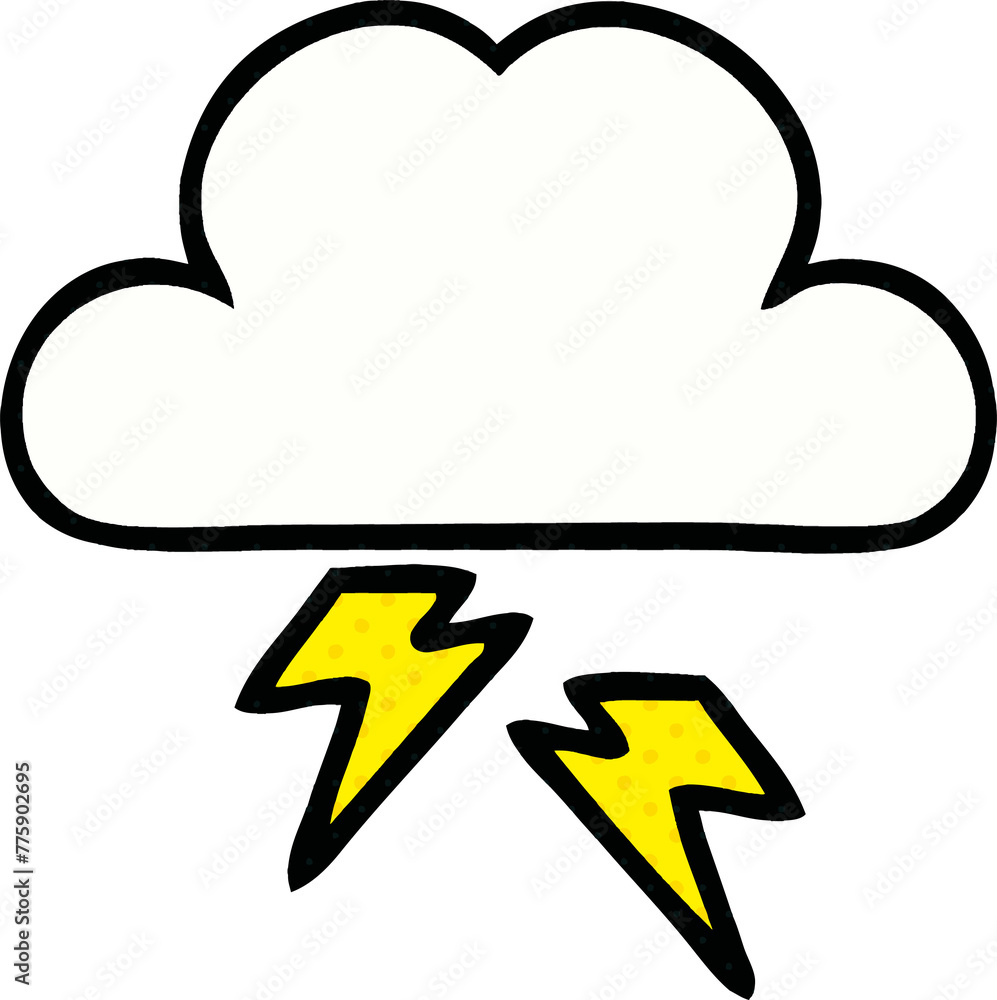 comic book style cartoon of a thunder cloud comic book style cartoon of a thunder cloud