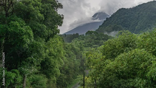 Turgo, Indonesia - February 15, 2024. 4K Timelapse of Mount Merapi Erupting in the Morning. Mount Merapi several times issued lava and Volcano-Pyroclastic Flow 