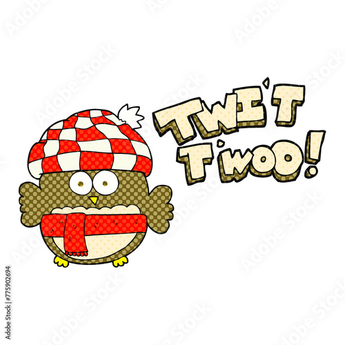 Obraz na plátně freehand drawn cartoon cute owl saying twit twoo