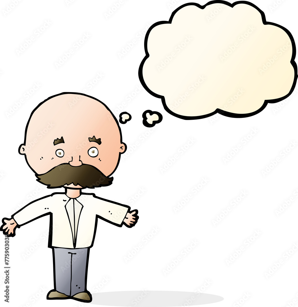 cartoon man with mustache with thought bubble cartoon man with mustache with thought bubble