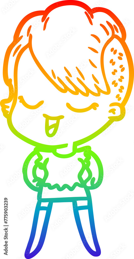 rainbow gradient line drawing of a happy cartoon girl rainbow gradient line drawing of a happy cartoon girl